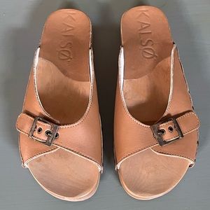 Kalso Serenity Earth Sandal Slide Womens 7.5 Cognac Tan Leather Boho